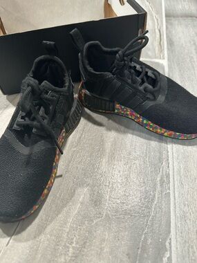 adidas Kids Black Sneakers with Multicolor Mosaic Accent